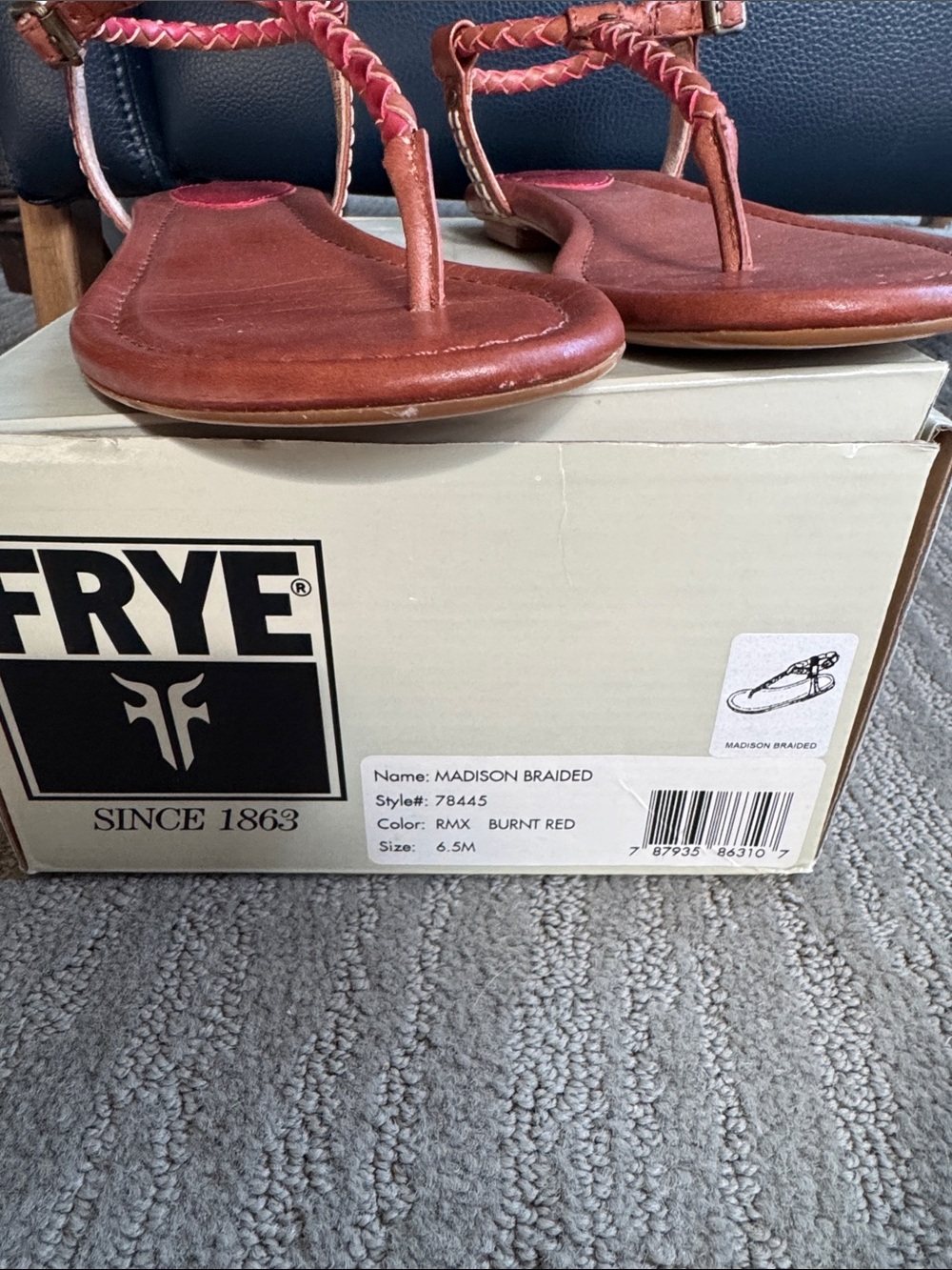 FRYE Burnt Red Madison Braided Thong Sandals 6.5